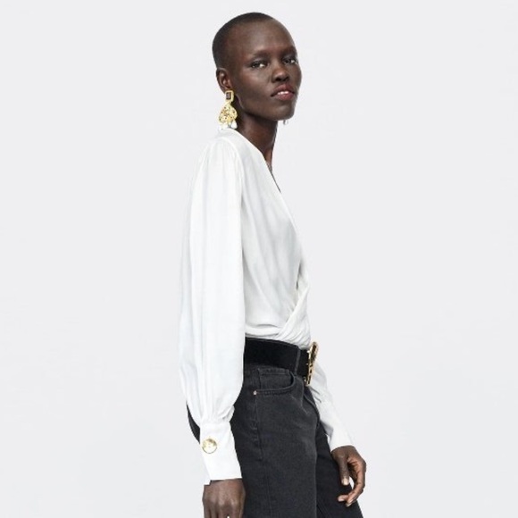 Zara Tops Zara White Satin Draped Bodysuit Poshmark
